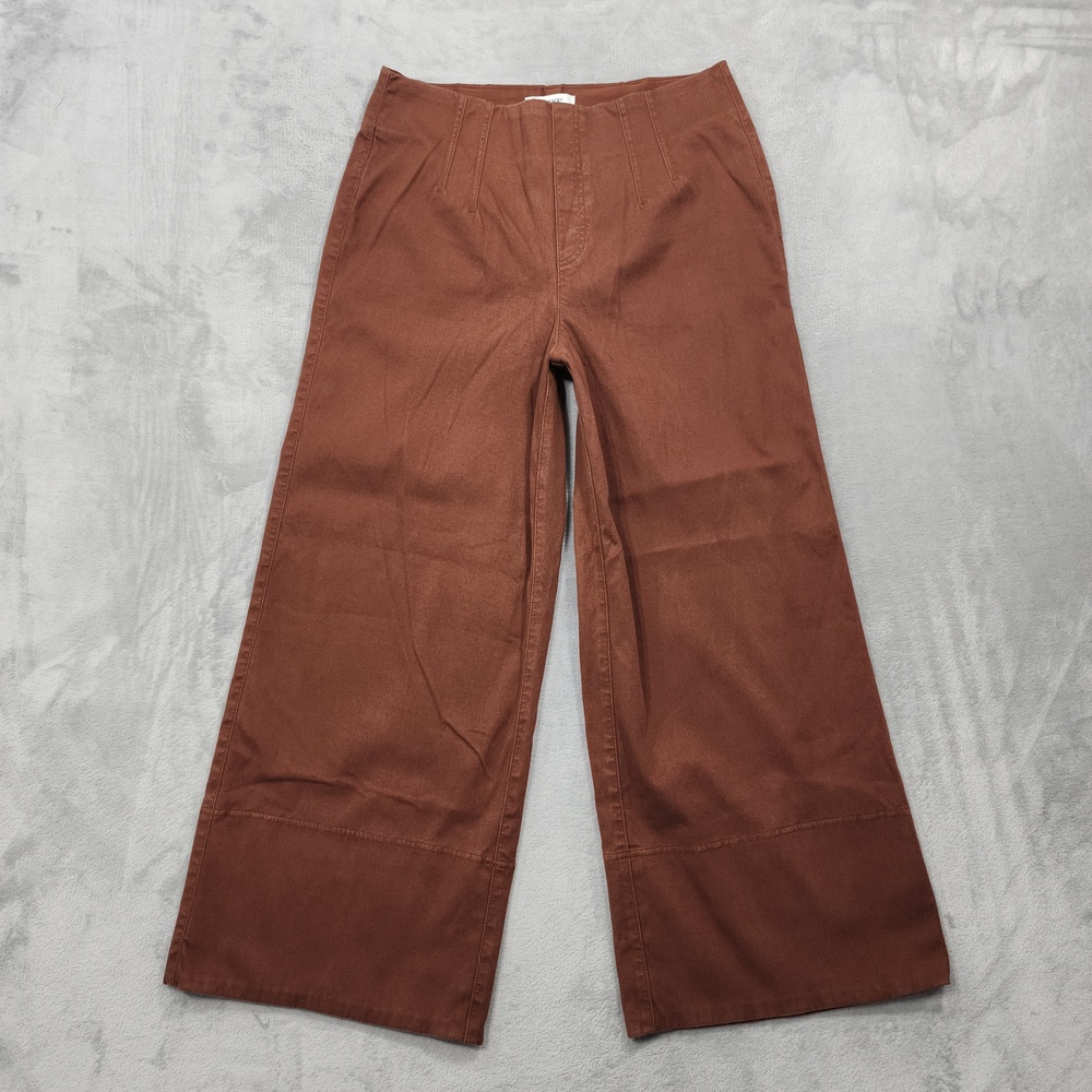 Spanx Pants Womens L Brown Twill Wide Leg Crop Pull On Stretch Pockets Casual